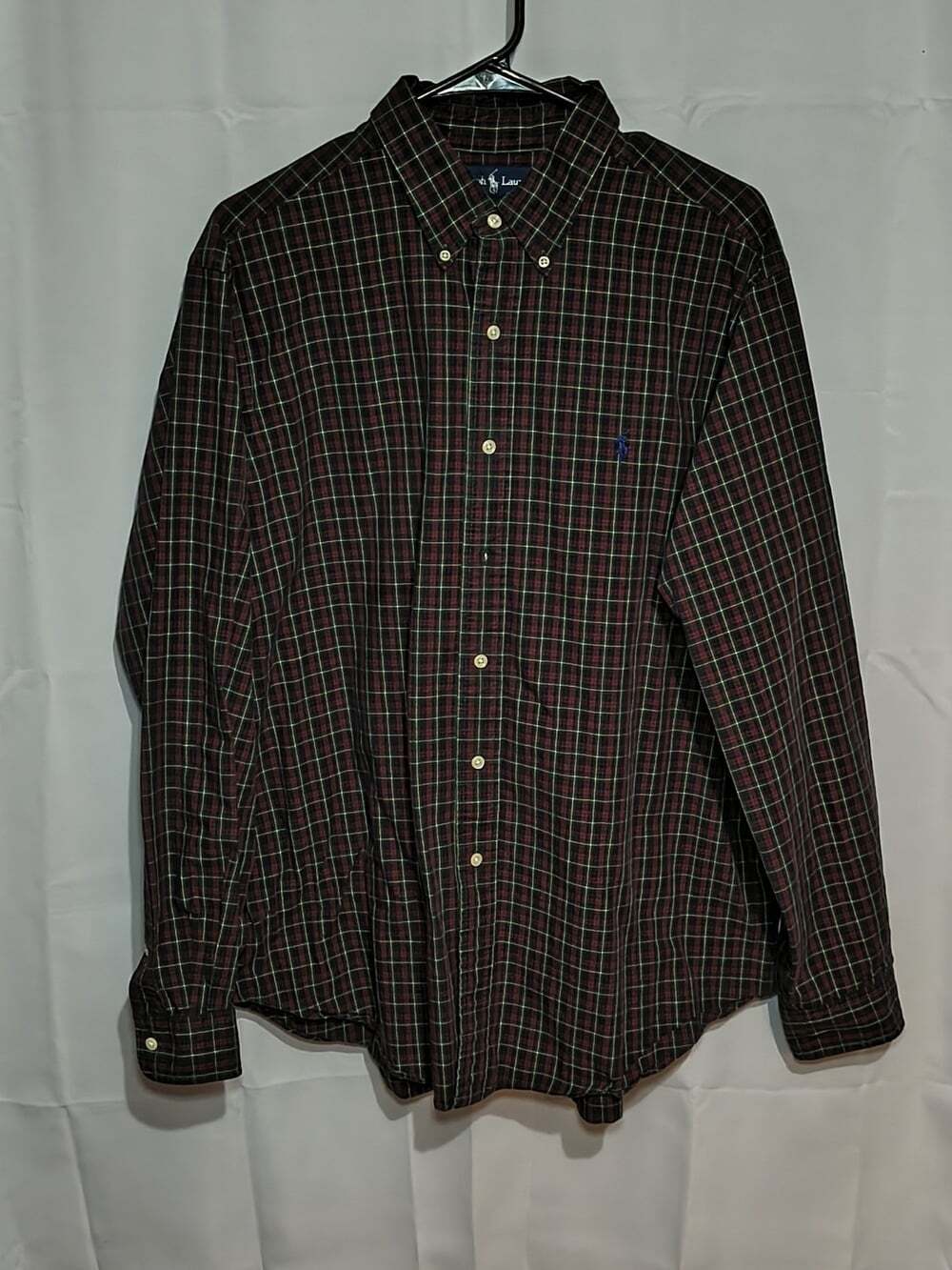 Ralph Lauren MenbCasual Button Down Red Plaid Check Shirt Large Logo XL Classic